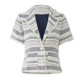 Anthropology Greylin Lorie Striped Crop Blazer Woven Texture Short Sleeves Sz S